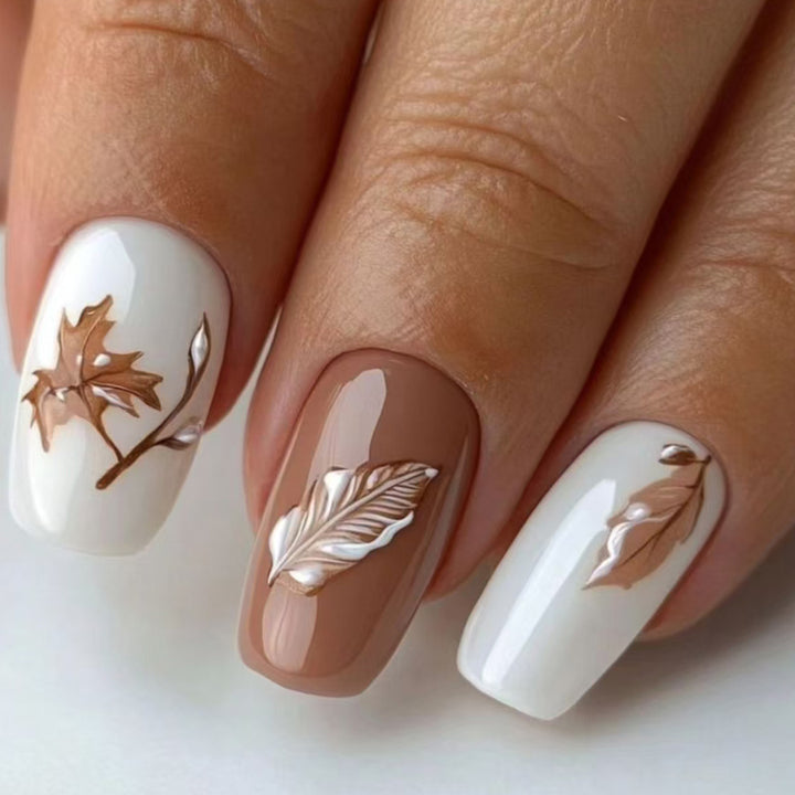 Artistic Leaf-Themed Press-On Nails Kalsten