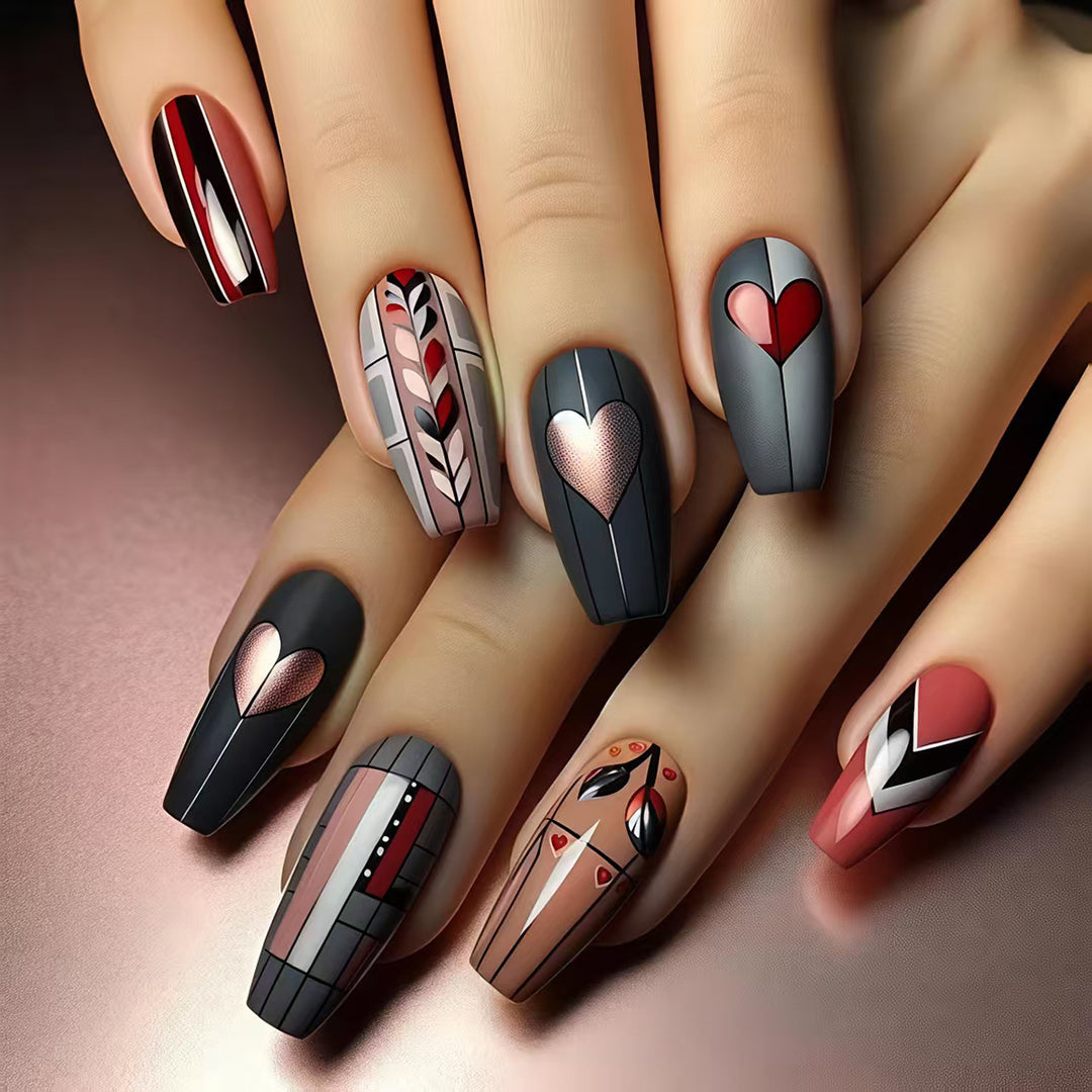 Artificial nails with geometric heart motif Kalsten