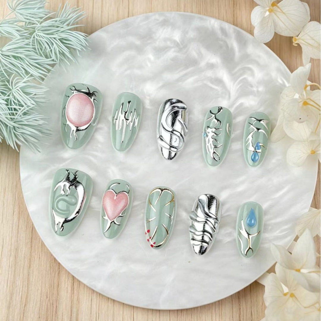 Artistic Metallic Press-On Nails