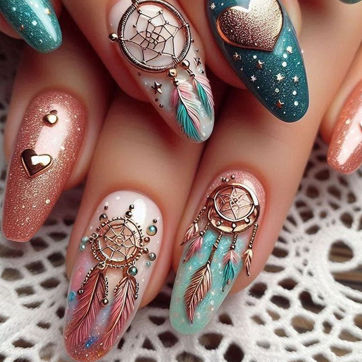 Artificial nails with intricate dreamcatcher design Kalsten