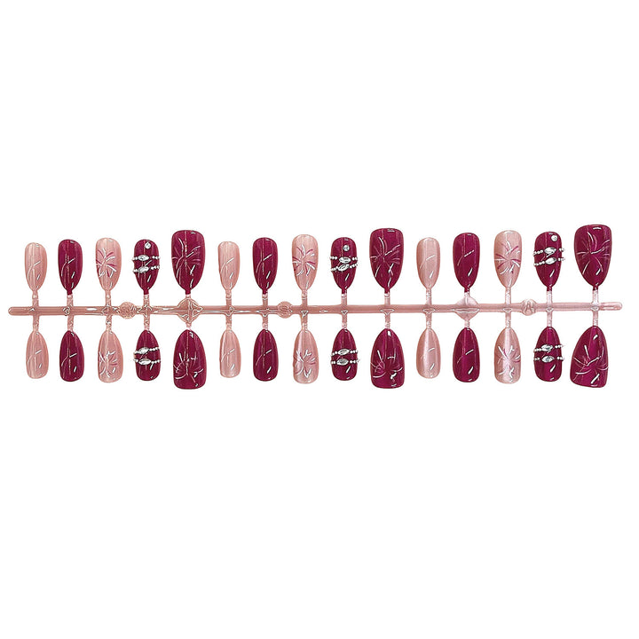 Artistic Press-On Nail Set with Floral Patterns and Gem Accents Kalsten