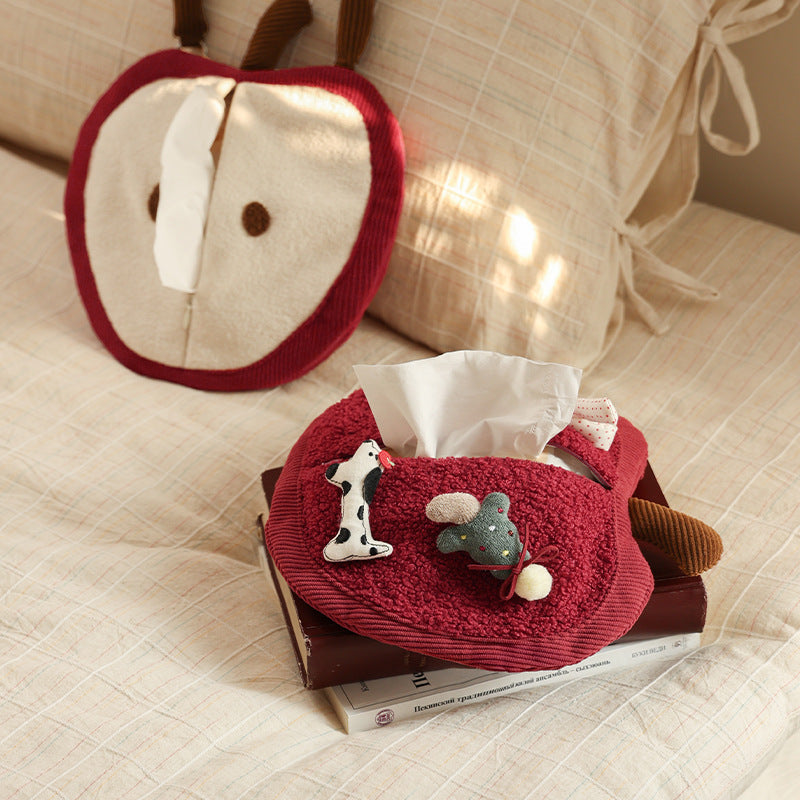 Cozy apple-shaped tissue dispenser crossbody bag with decorative appliqués Kalsten