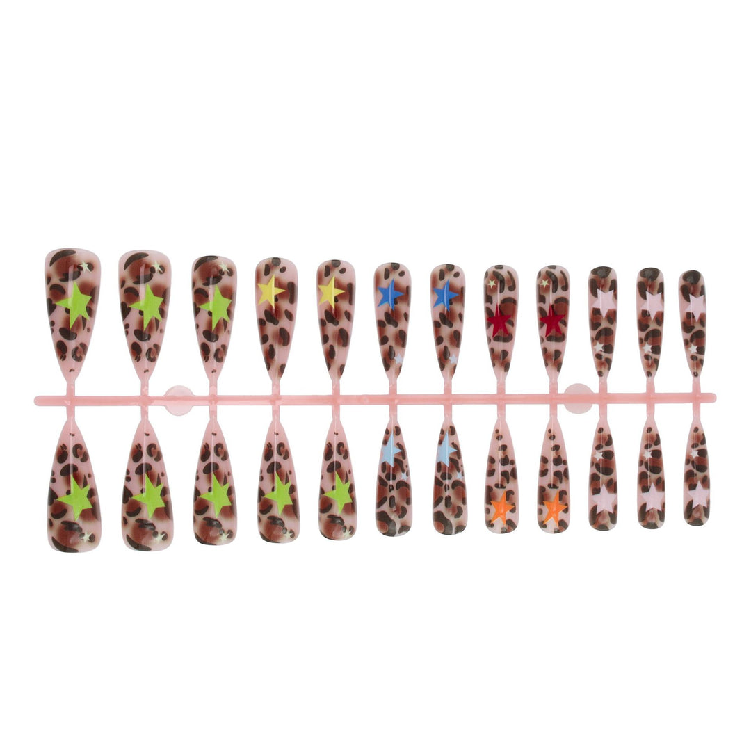 Acrylic nail set with animal pattern and colorful star accents Kalsten