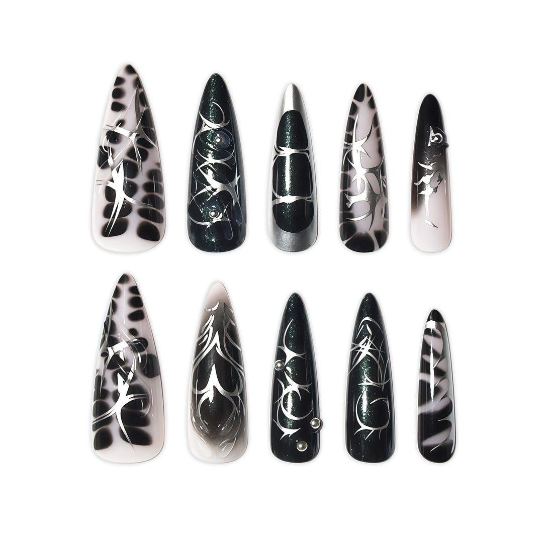 Elegant Stiletto Nail Art Extensions with Intricate Design Kalsten