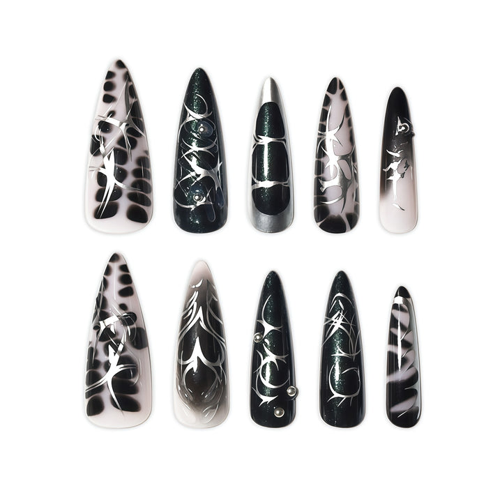 Elegant Stiletto Nail Art Extensions with Intricate Design Kalsten