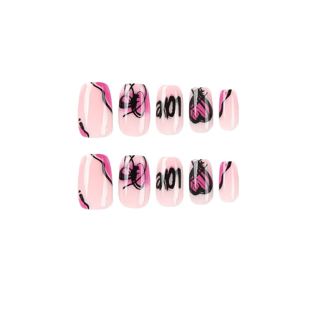 Creative Nail Art with Heart and Butterfly Design Kalsten