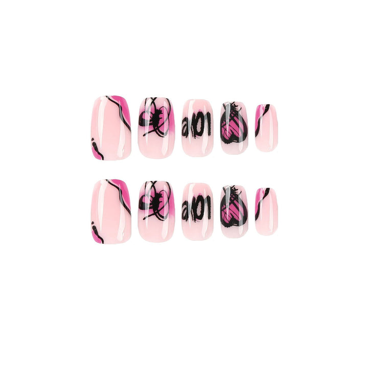 Creative Nail Art with Heart and Butterfly Design Kalsten