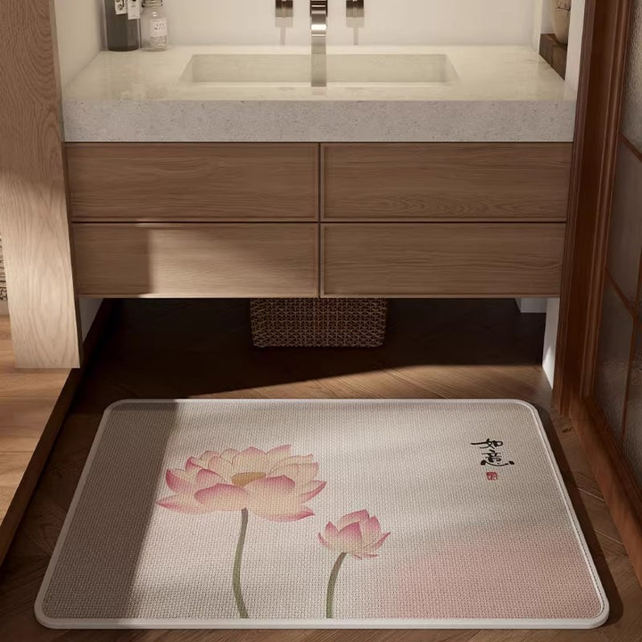 Textured Floral Design Bathroom Mat