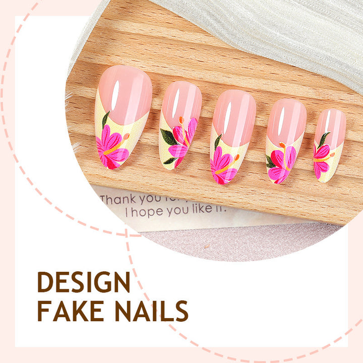 Artificial nail set with floral accents and glamorous finish Kalsten