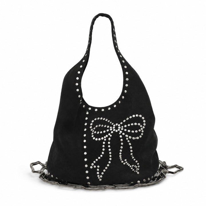 Decorative Studded Suede Hobo Bag