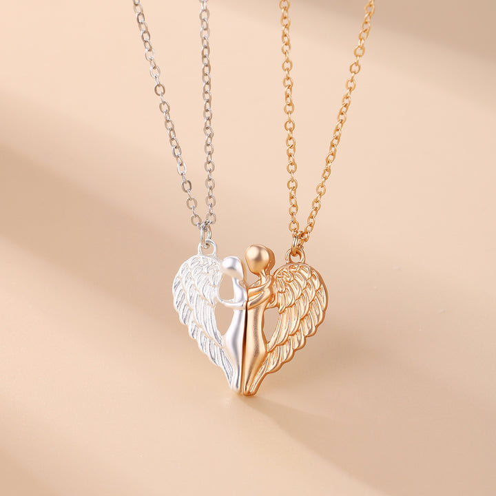 Dual-Tone Angel Wing Heart Pendant Necklace Kalsten