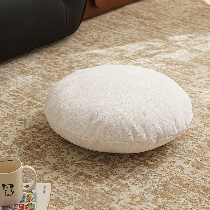 Round floor seat pouf made of teddy plush with a shape-retaining padded core Kalsten