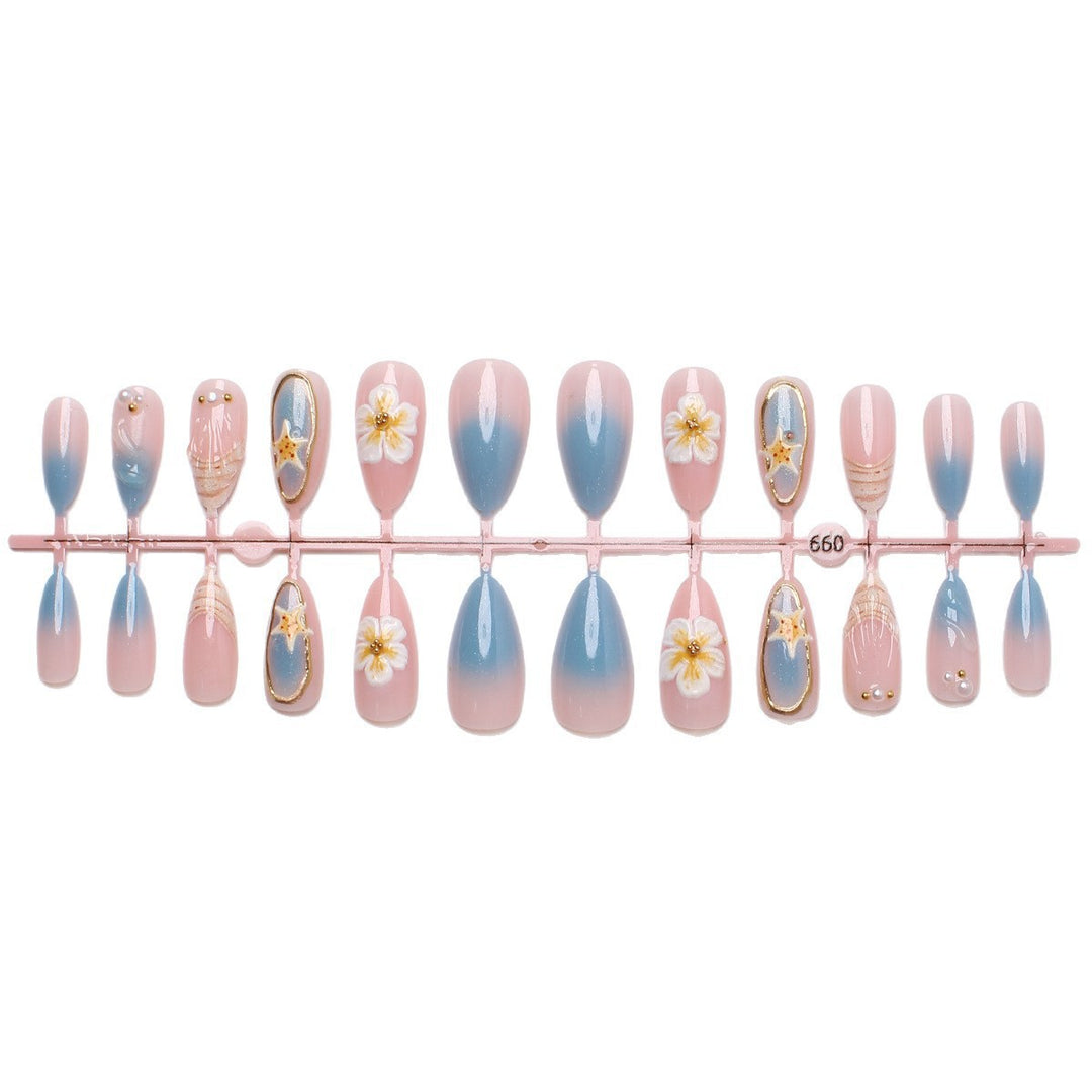 Artistic Seashell and Floral Press-On Nail Art Set Kalsten