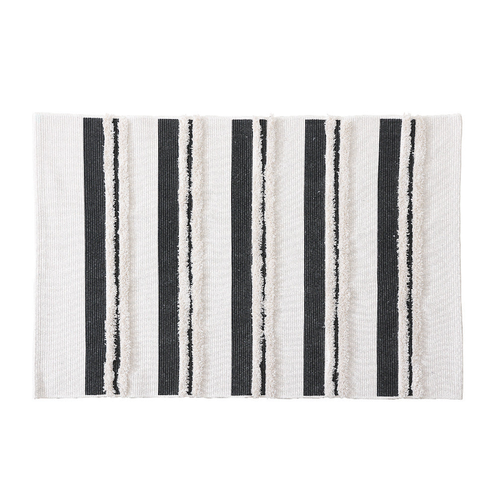 Cotton bath mat with textured stripes and fringes Kalsten
