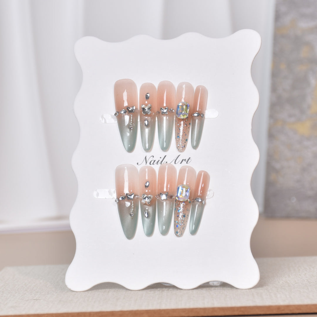 Artistic Rhinestone-Embellished Stiletto Press-On Nail Set Kalsten