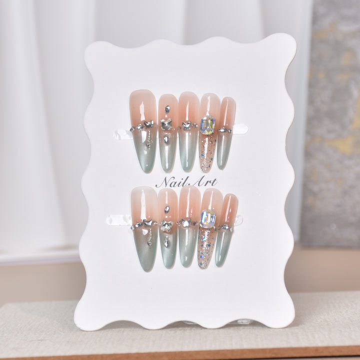 Artistic Rhinestone-Embellished Stiletto Press-On Nail Set Kalsten