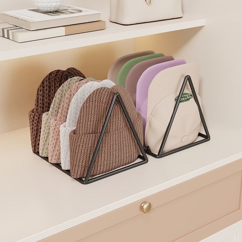 Triangular Gold Metal Multi-Slot Beanie and Knit Hat Organizer Rack