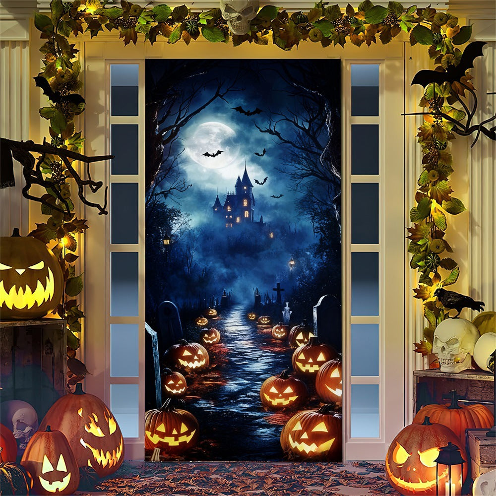 Halloween door poster with large-format Grim Reaper illustration and reusable PVC tarp fabric