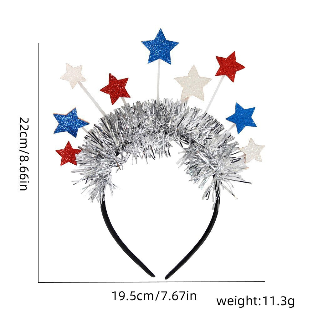 Women's Independence Day patriotic pompom headband with tinsel star toppers Kalsten