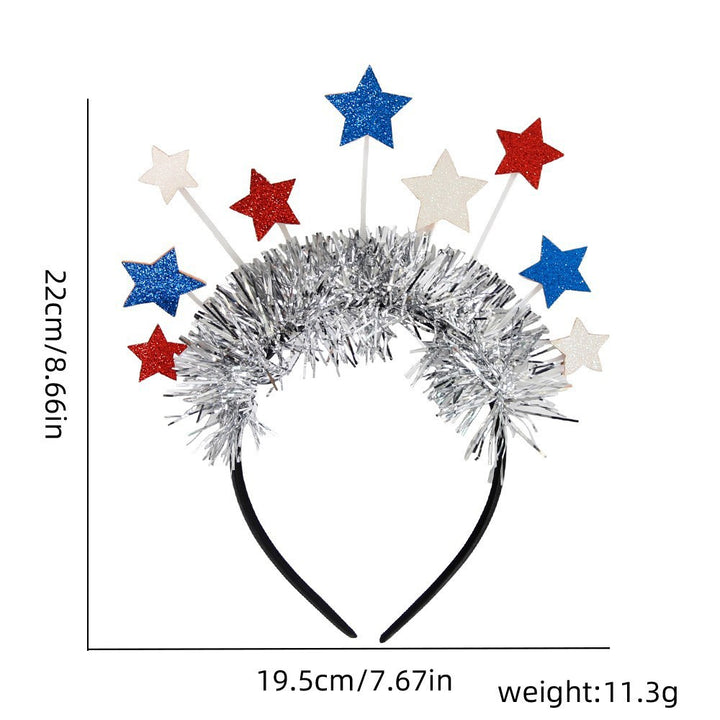 Women's Independence Day patriotic pompom headband with tinsel star toppers Kalsten