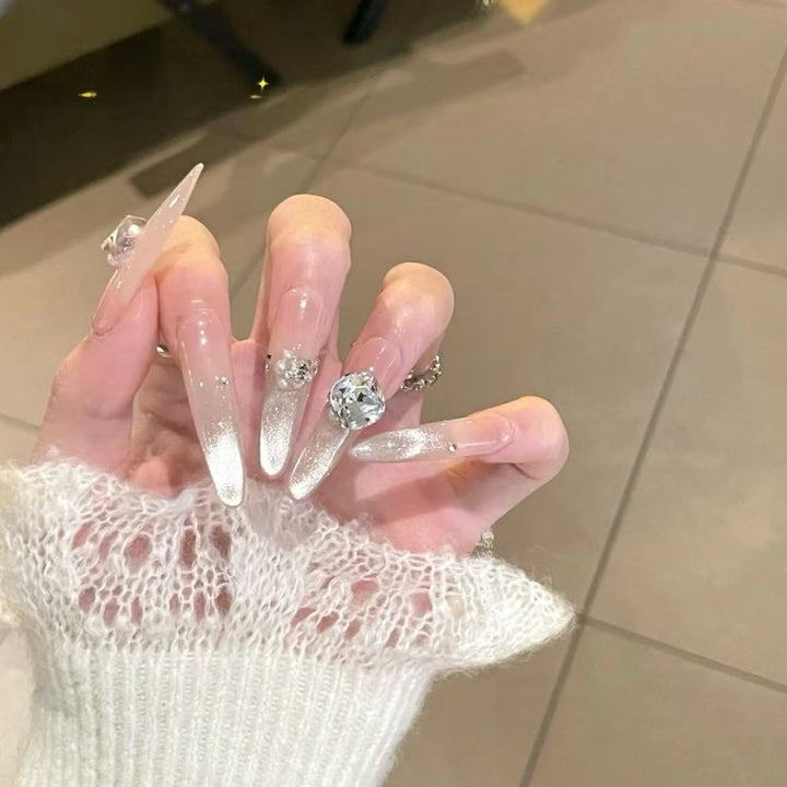 Glamorous Crystal-Embellished Press-On Nails Kalsten