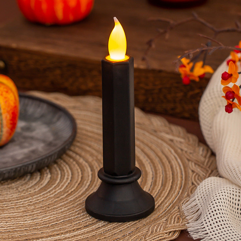 Flickering LED pillar candle in real wax look with removable holder