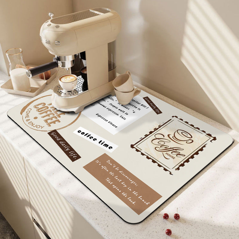 Coffee-Themed Kitchen Counter Mat