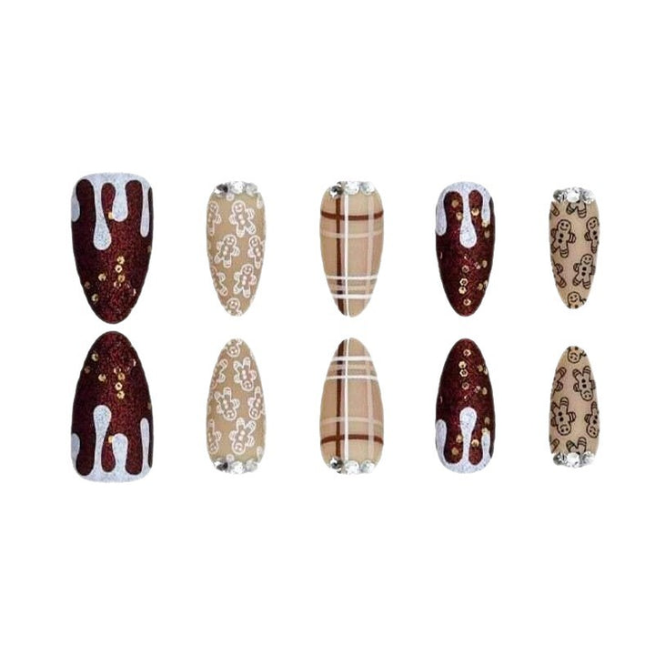 Festive Gingerbread Themed Press-On Nails Kalsten