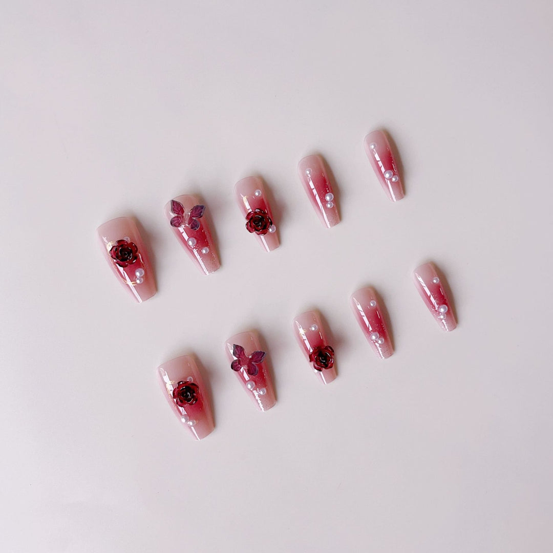 Artificial nail set with elegant floral 3D decorations Kalsten