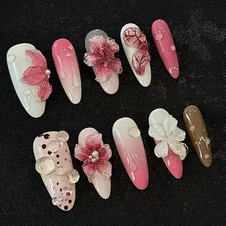 Artful Nail Tips Set with Leaf Accents Kalsten
