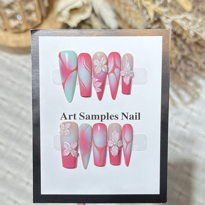 Decorative Stiletto Press-On Nails with Floral Designs Kalsten