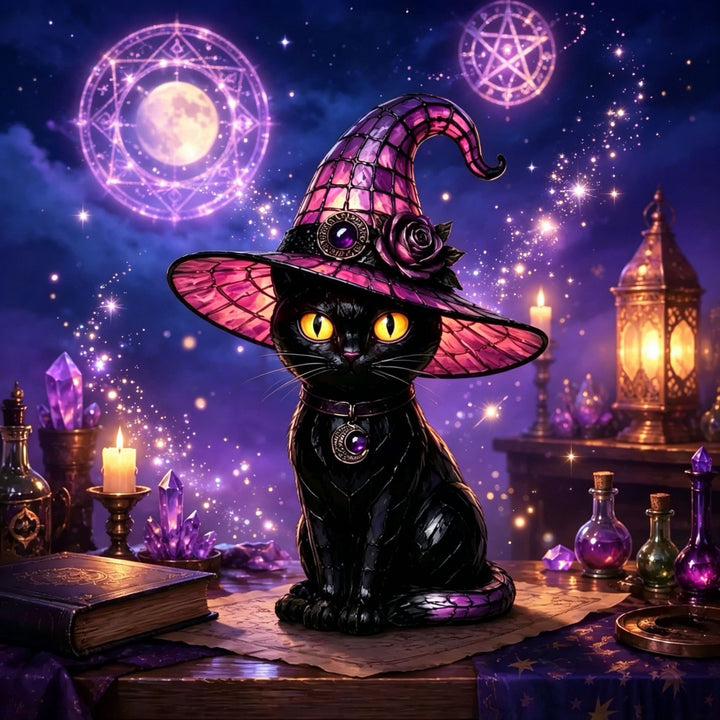 Decorative cat lamp with witch hat Kalsten