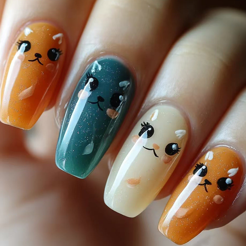 Playful Cat-Themed Press-On Nail Art Kalsten