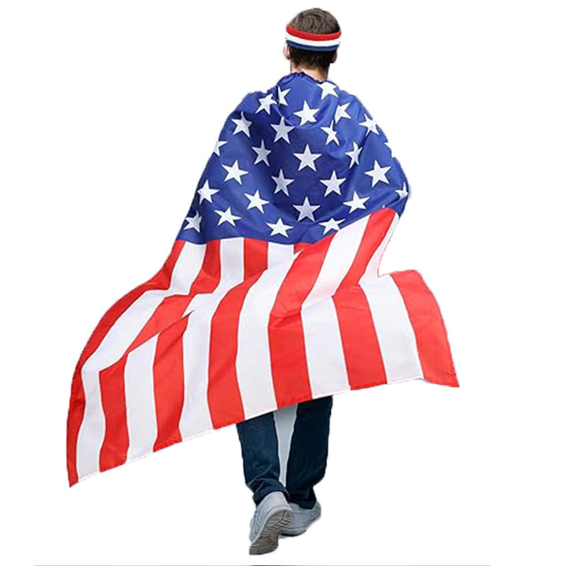 Unisex nan lightweight polyester cape with star banner print and generous hood Kalsten