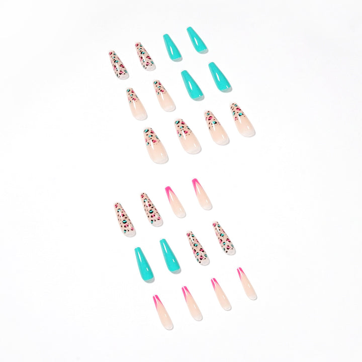 Artful Nail Extensions with Leopard Pattern and Neon Accents Kalsten