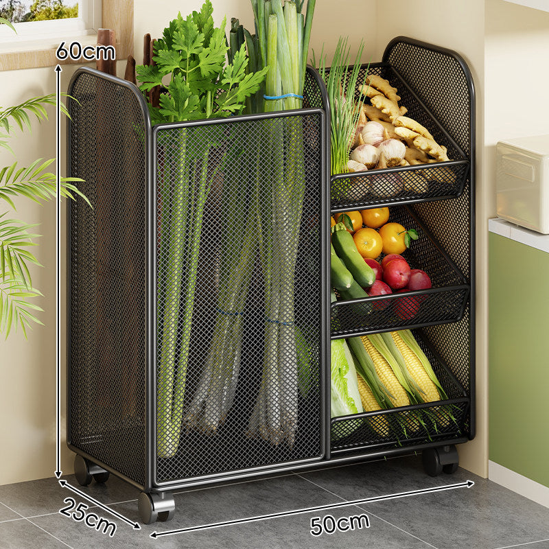 Double-Tier Metal Mesh Produce and Pantry Storage Rack with Sliding Front Baskets