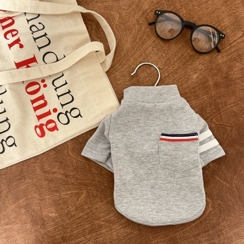 Cotton Polo Tee with Chest Pocket & Striped Sleeve