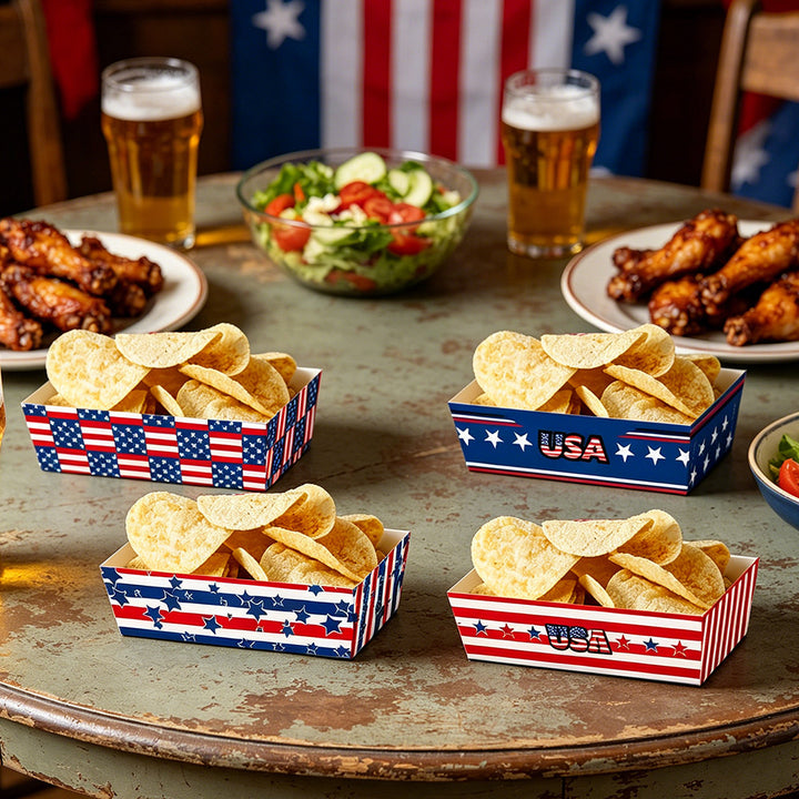 Unisex non-collapsible party snack boxes made of cardboard with patriotic stars and stripes pattern Kalsten