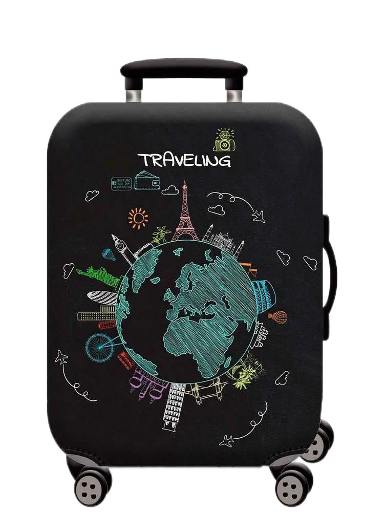Unisex hard-shell cabin trolley with vintage travel illustration, 360° swivel wheels and telescopic handle Kalsten