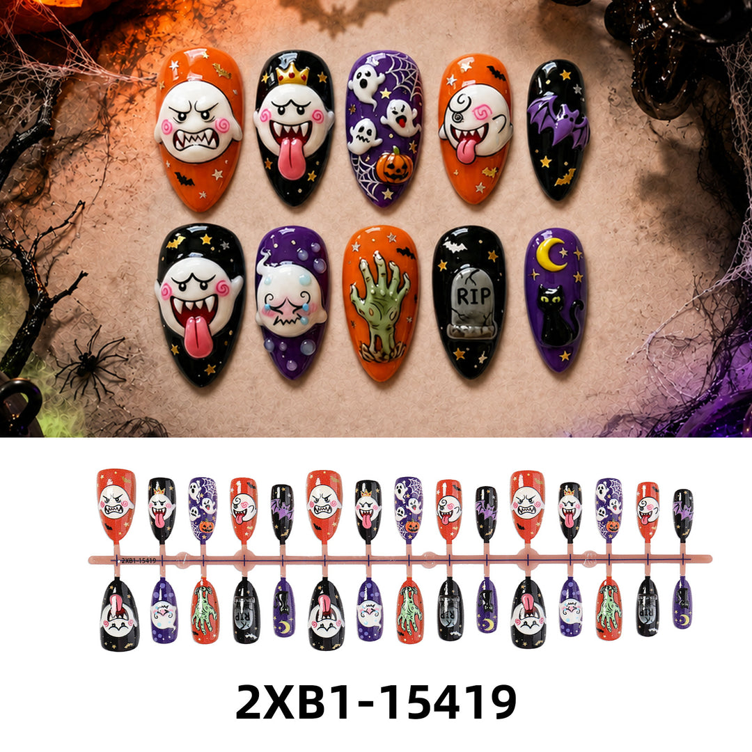 Acrylic nail set with creative Halloween motifs Kalsten