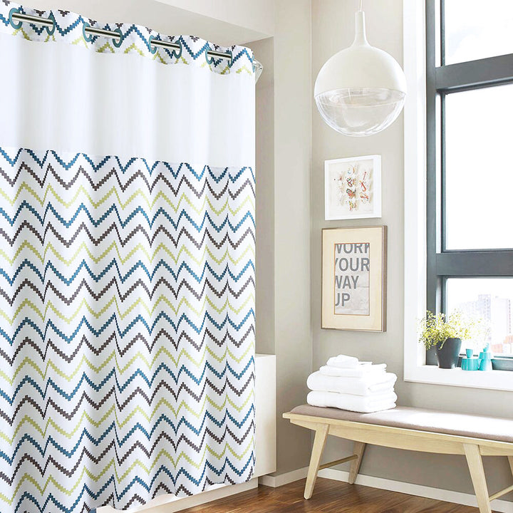 Geometric Zigzag Print Shower Curtain Kalsten