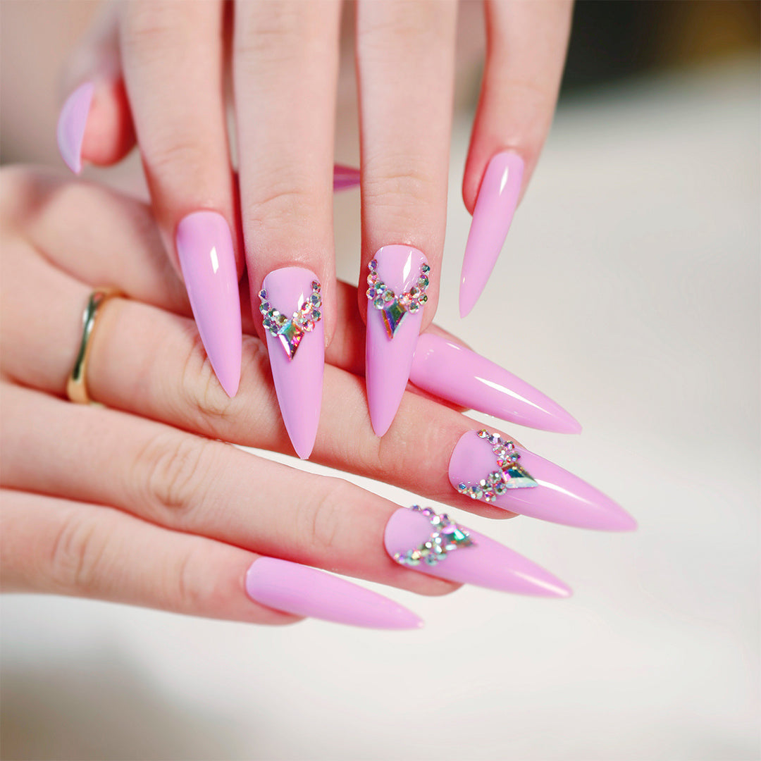 Glamorous stiletto nails with rhinestone decoration Kalsten