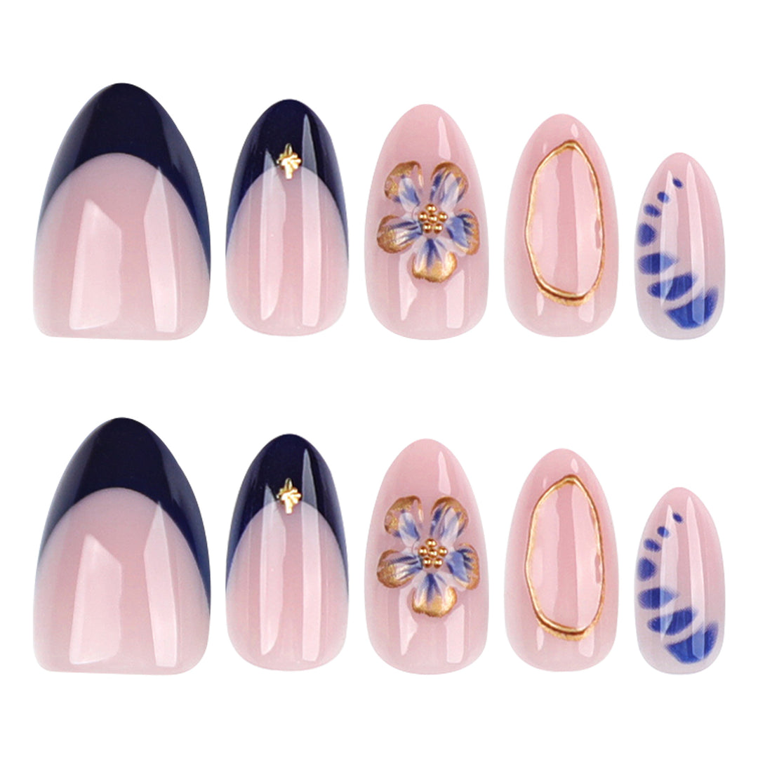 Exquisite artificial nails with elegant 3D flowers and noble accents Kalsten