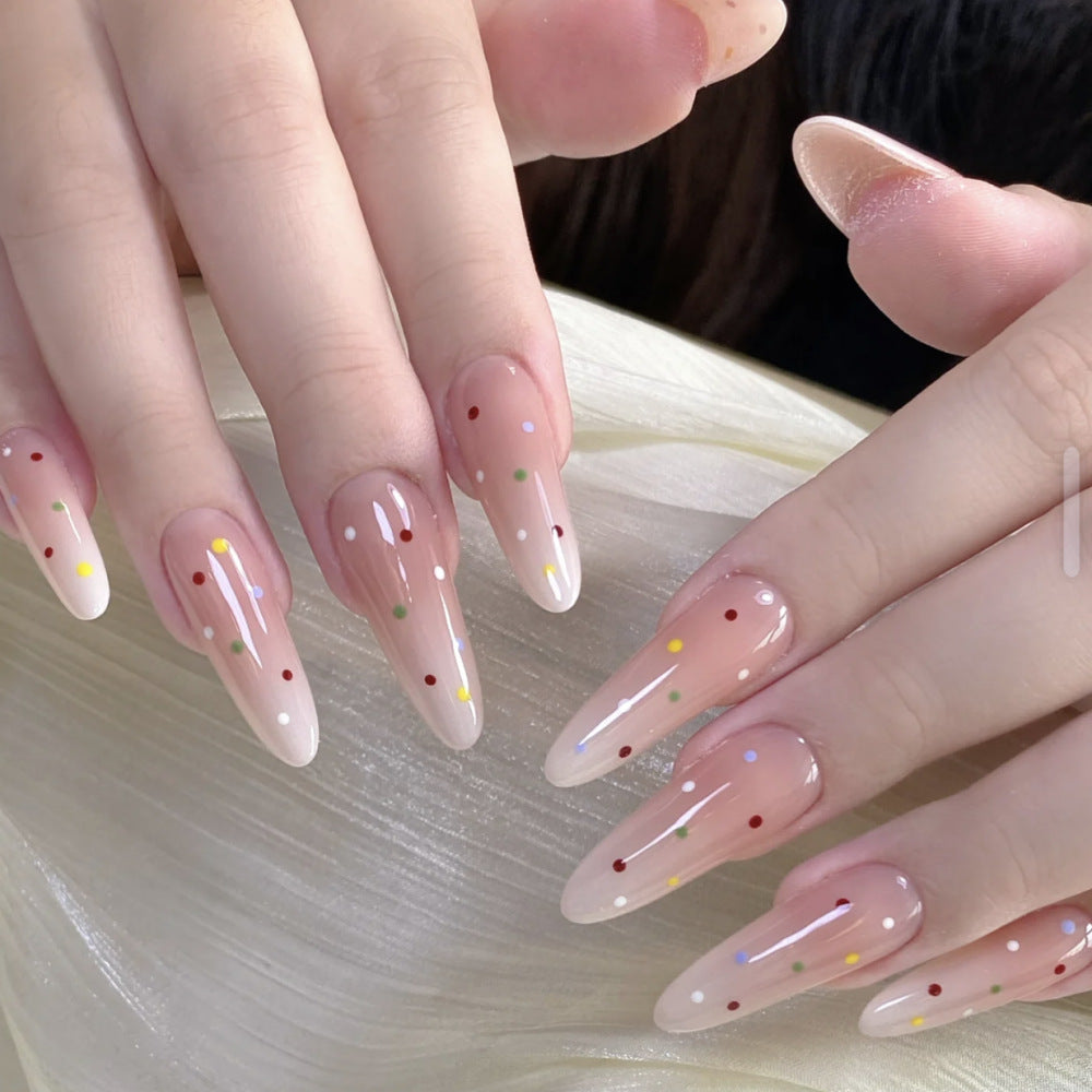 Premium Artistic Press-On Nail Tips Set with Colorful Dots Kalsten