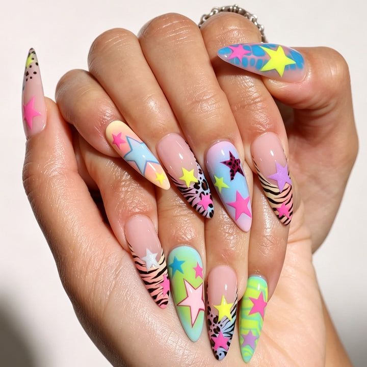 Artificial nail set with colorful 3D star designs Kalsten
