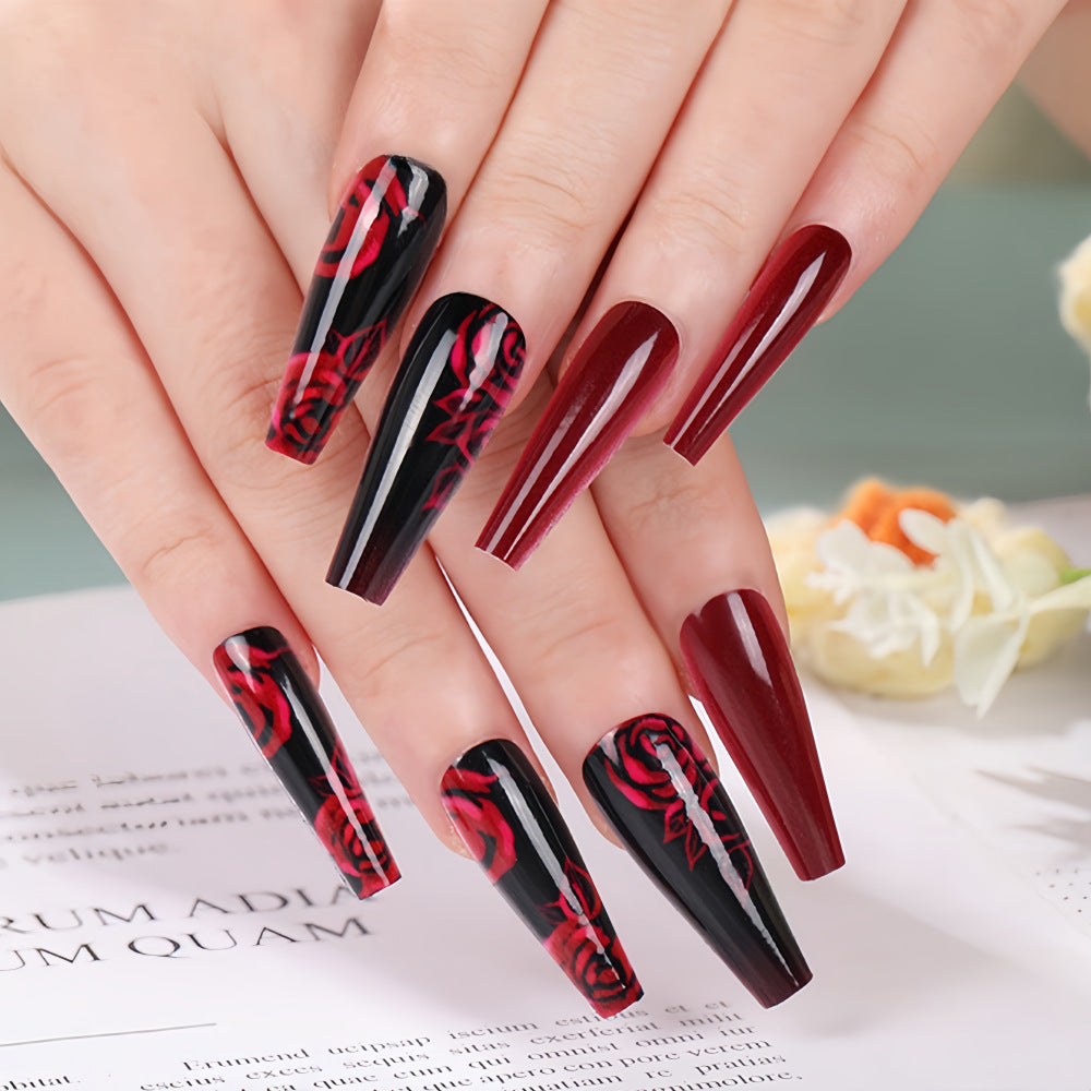 artistic nail tips with floral rose pattern Kalsten