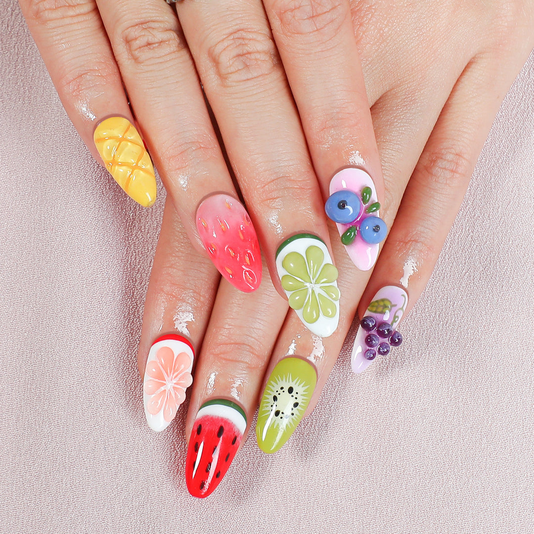 Creative nail art set with colorful fruit designs Kalsten