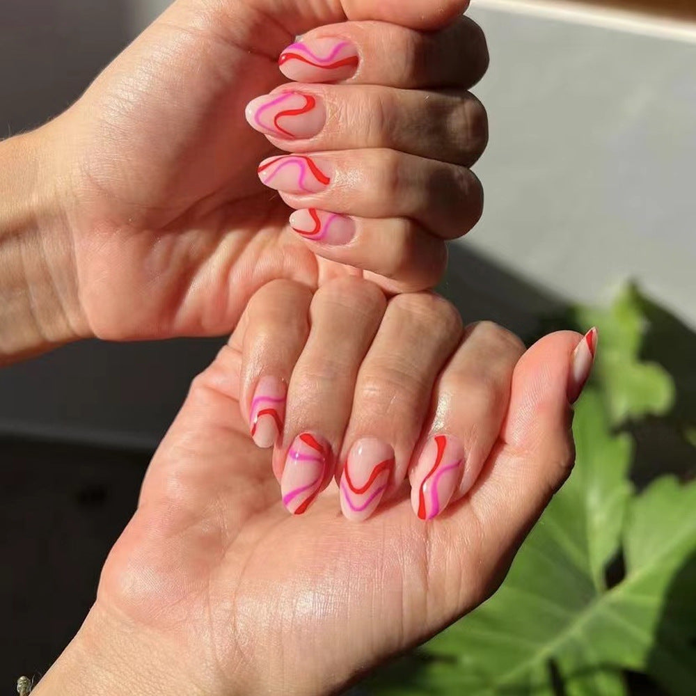 Artistic Press-On Nail Set with Creative Swirl Design Kalsten