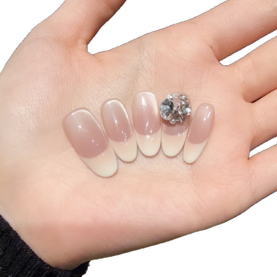 Elegant French Tip Press-On Nails with Rhinestone Accents Kalsten