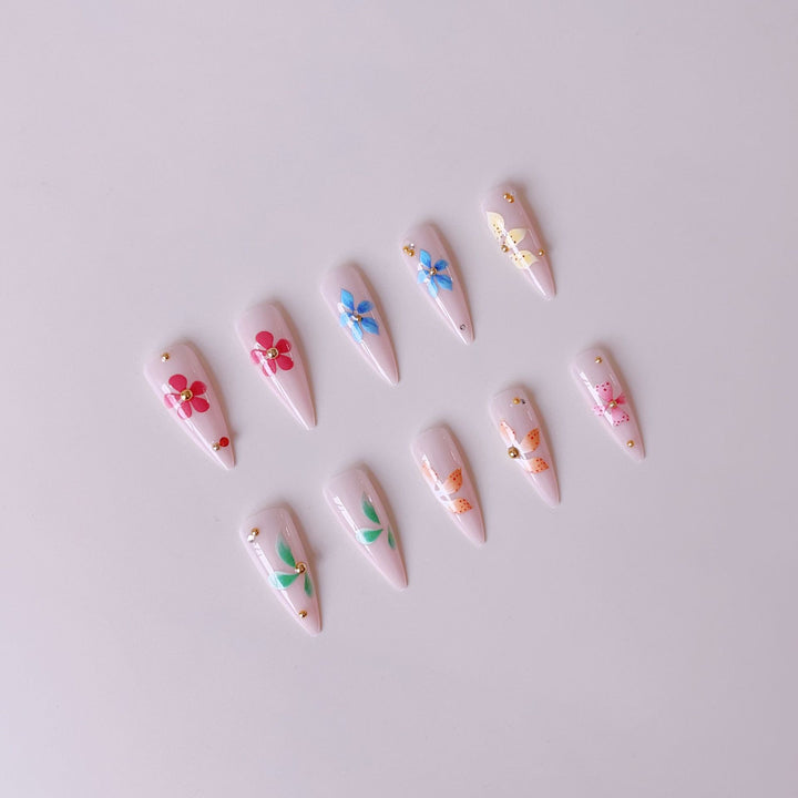 Artificial nail tips with floral decorations Kalsten